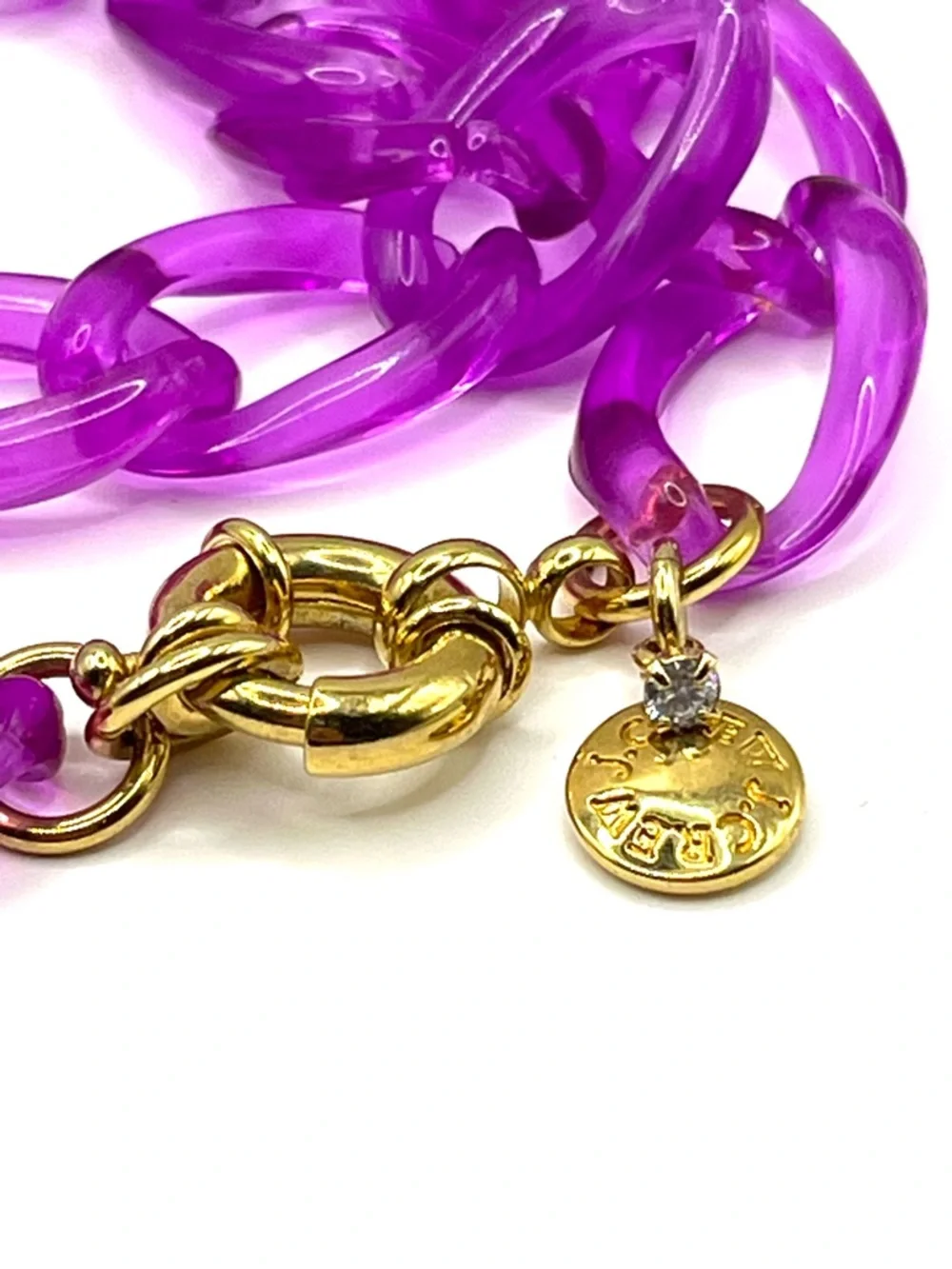 Bright Purple Resin Link Necklace 30 Inches